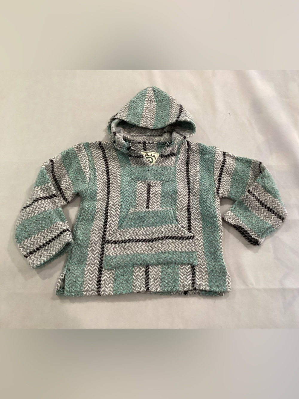 Kids Hooded Baja Pullover in Teal and Gray size large fits 7-9years old  #8/6